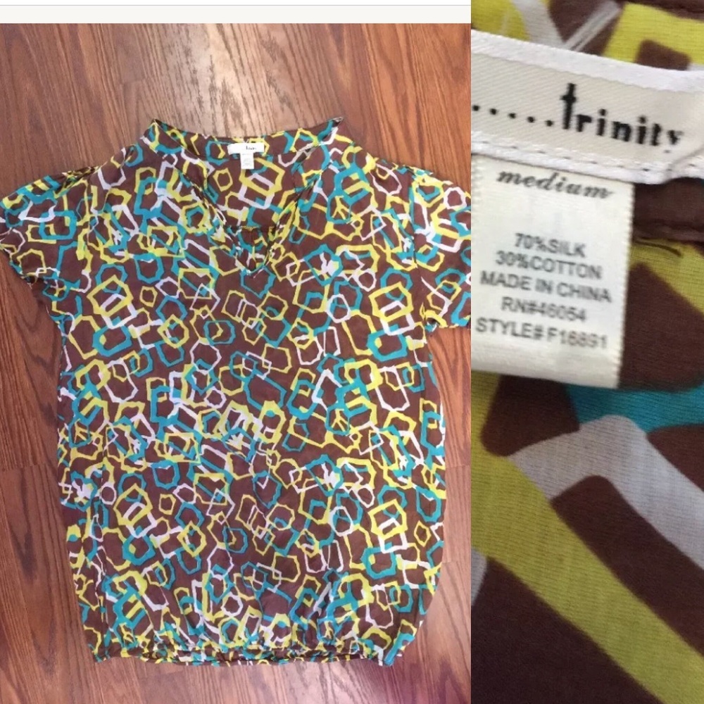 Trinity 70% Silk 30% Cotton Geometric Blouse